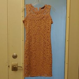 Open shoulder soft pink lace knee length dress SM